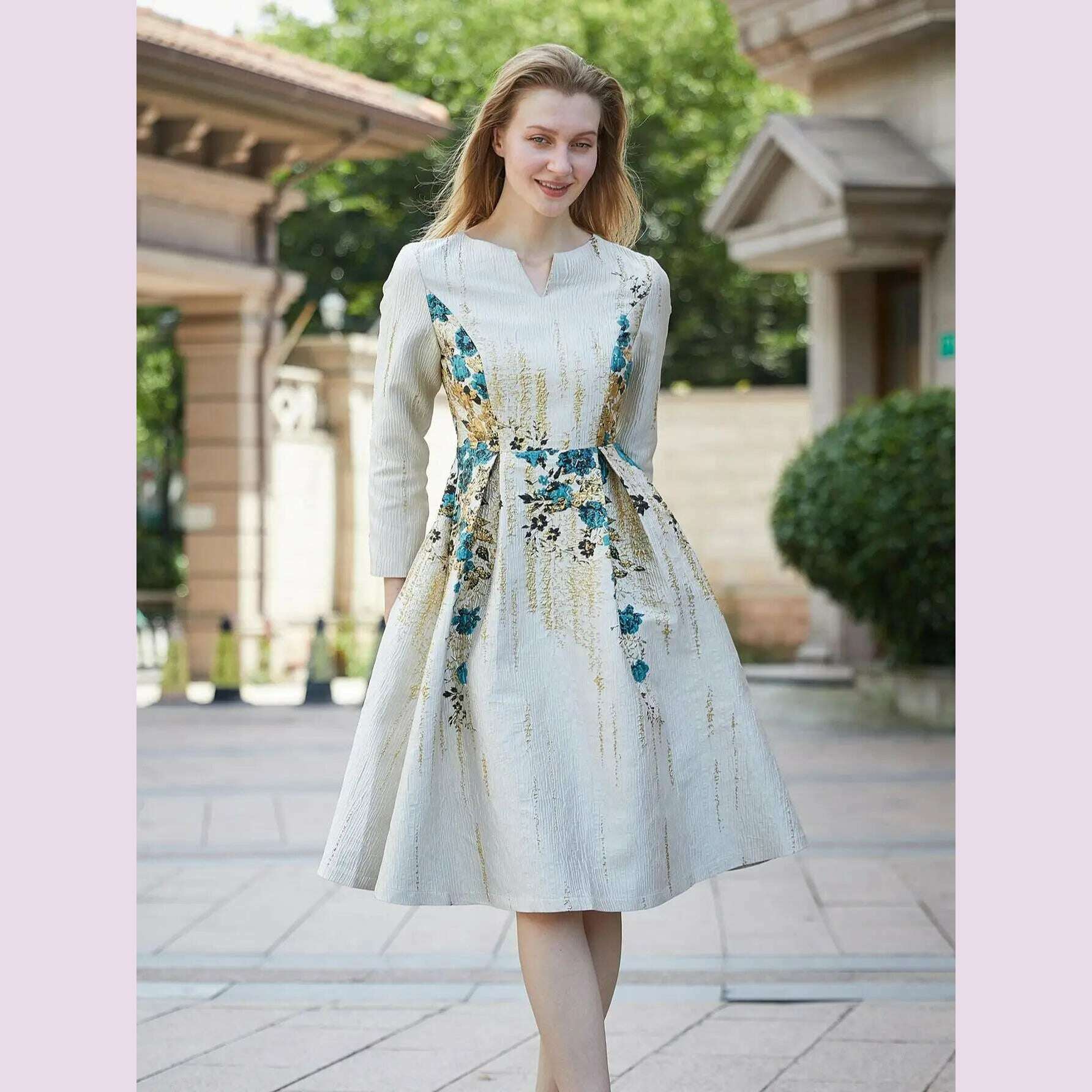 KIMLUD, DEVCHATA Elegant Women Jacquard Dress New Arrival Floral Party Clothing Fashion Summer Evening Mid-Calf Ball Gown Vestido, as photo / 3XL, KIMLUD APPAREL - Womens Clothes