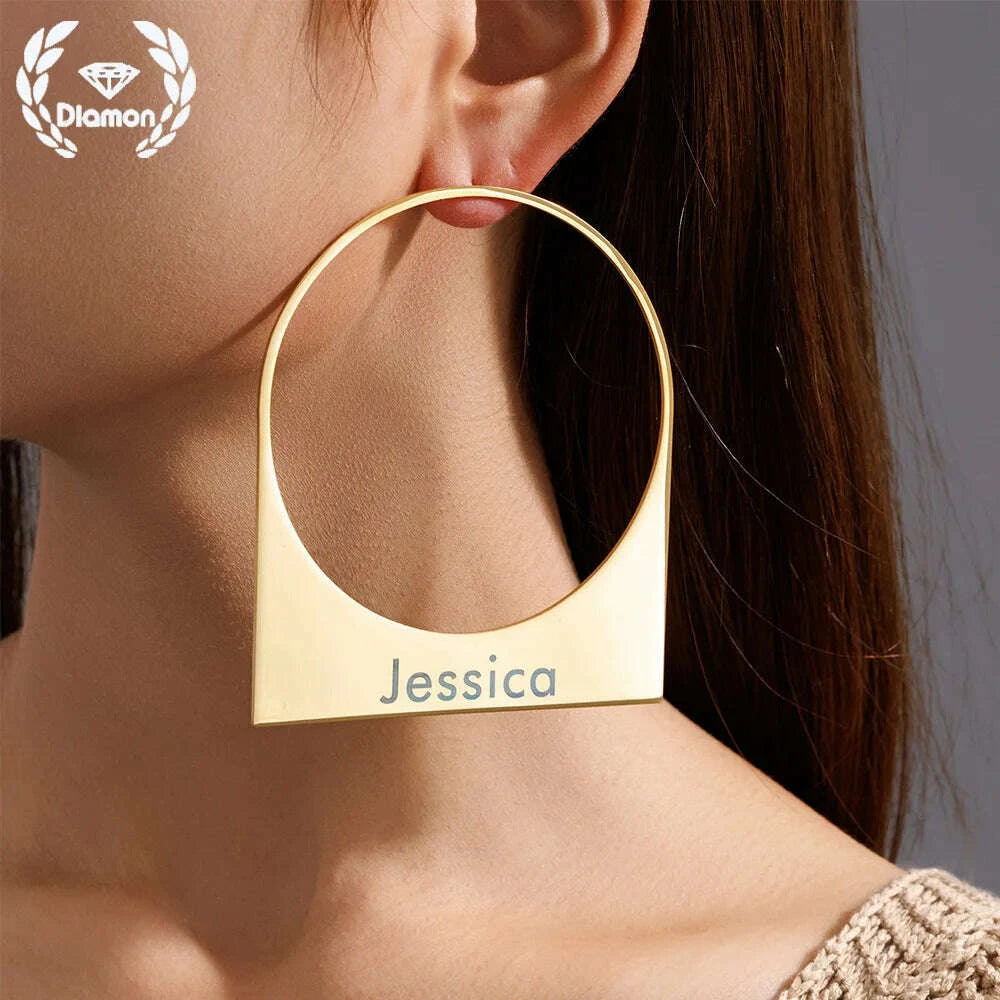 Diamon Custom Name African Large Hoop Earring Gold Color Stainless Steel Earrings Middle East Dubai Women Jewelry Handmade Gift