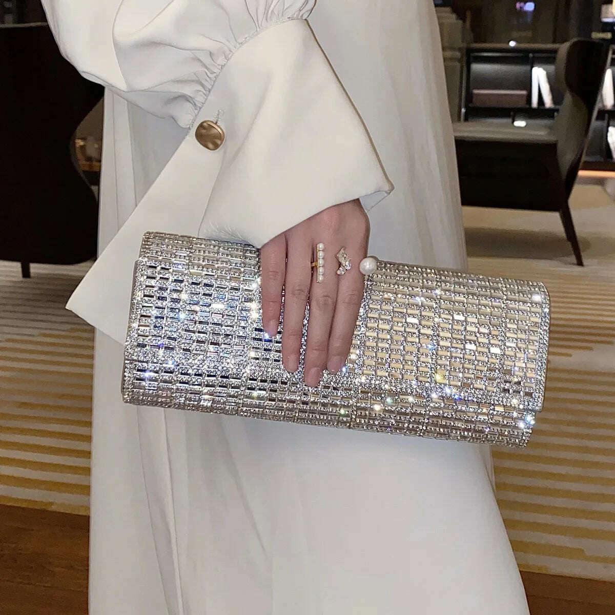 KIMLUD, Diamond Clutch Purse And Handbag With Rhinestone Women's Party Evening Bag Luxury Wedding Clutch Female Shoulder Bag Bolso, silver diamond, KIMLUD Womens Clothes