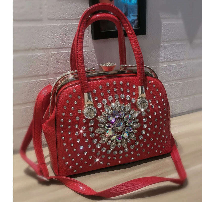 KIMLUD, Diamond Ladies Luxury Handbag Leather Famous Designer Women Shoulder Bag 2022 New Clutch Crossbody Bags For Sac A Main Femme 021, Red, KIMLUD APPAREL - Womens Clothes
