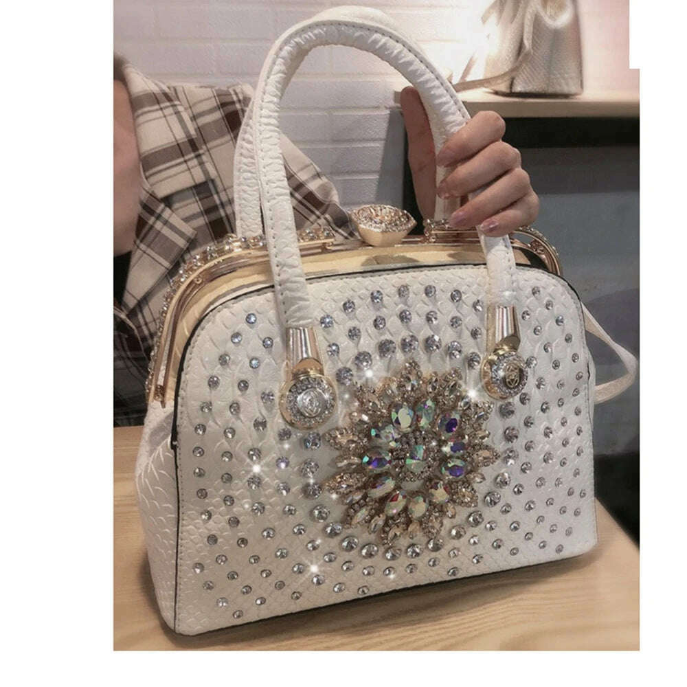 KIMLUD, Diamond Ladies Luxury Handbag Leather Famous Designer Women Shoulder Bag 2022 New Clutch Crossbody Bags For Sac A Main Femme 021, White, KIMLUD APPAREL - Womens Clothes