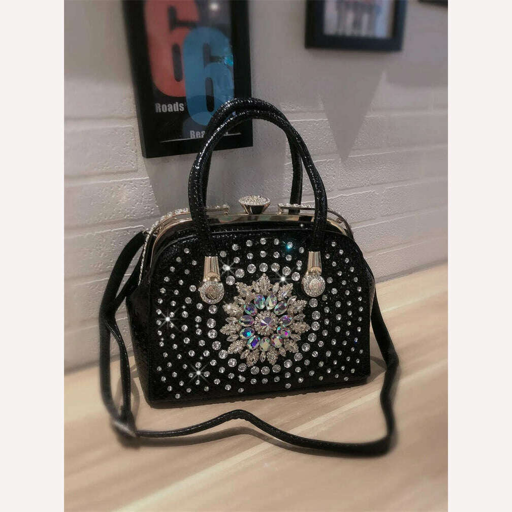 KIMLUD, Diamond Ladies Luxury Handbag Leather Famous Designer Women Shoulder Bag 2022 New Clutch Crossbody Bags For Sac A Main Femme 021, Black, KIMLUD APPAREL - Womens Clothes