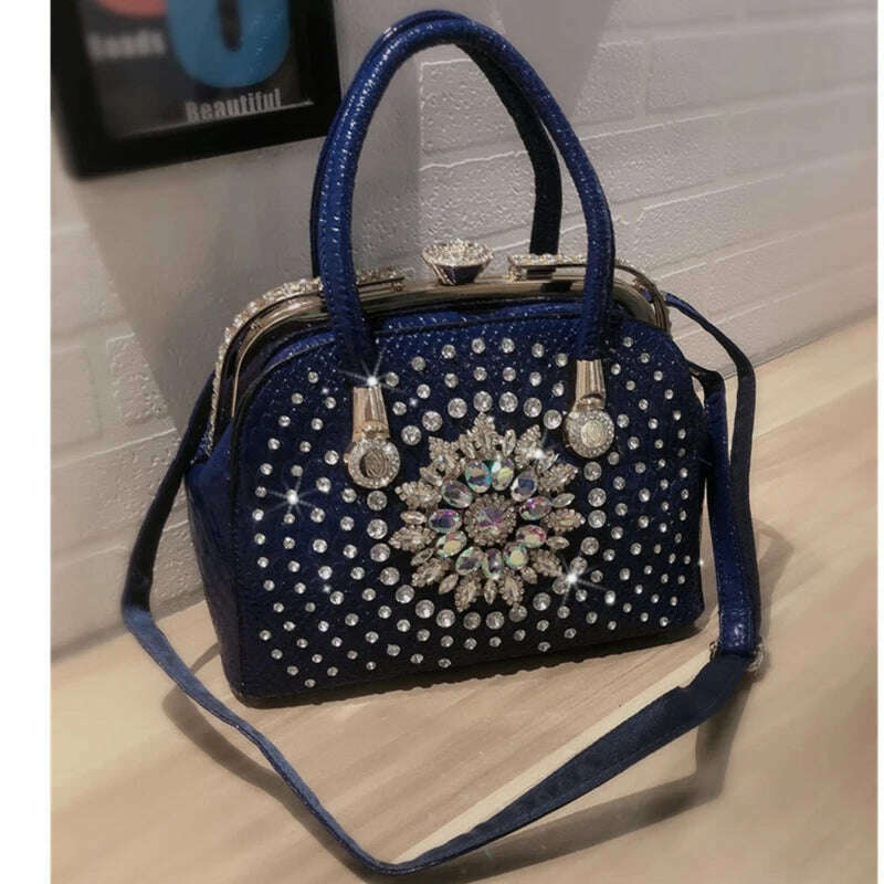 KIMLUD, Diamond Ladies Luxury Handbag Leather Famous Designer Women Shoulder Bag 2022 New Clutch Crossbody Bags For Sac A Main Femme 021, Blue, KIMLUD APPAREL - Womens Clothes