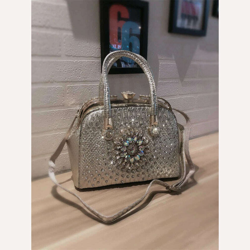 KIMLUD, Diamond Ladies Luxury Handbag Leather Famous Designer Women Shoulder Bag 2022 New Clutch Crossbody Bags For Sac A Main Femme 021, Gold, KIMLUD APPAREL - Womens Clothes