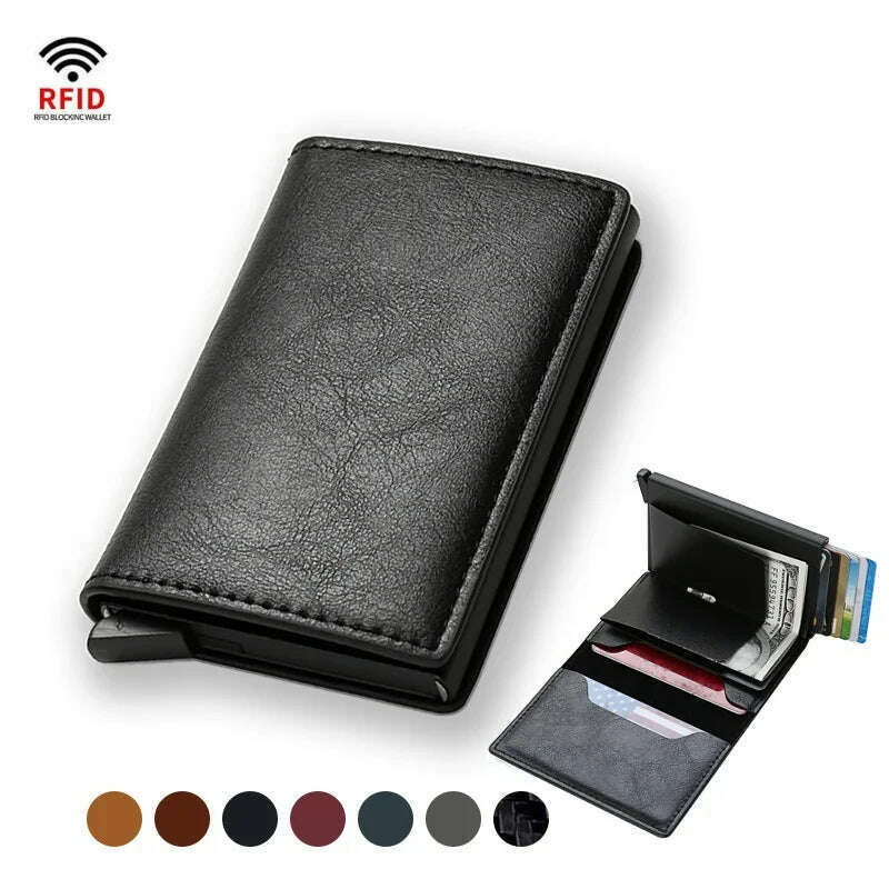 KIMLUD, DIENQI Carbon Rfid Wallet Male Money Card Holder Pocket Mini Slim Wallet Women Men Smart Purses Automatic Pop Up Valet Walet, KIMLUD Womens Clothes