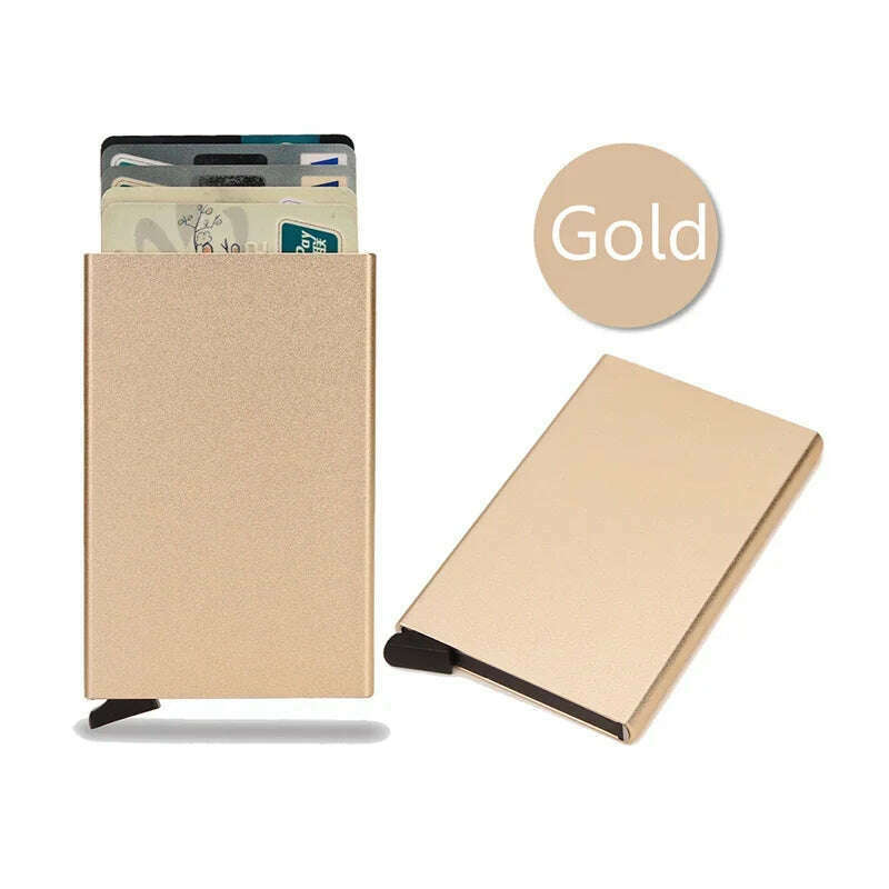 KIMLUD, DIENQI Carbon Rfid Wallet Male Money Card Holder Pocket Mini Slim Wallet Women Men Smart Purses Automatic Pop Up Valet Walet, Gold, KIMLUD APPAREL - Womens Clothes
