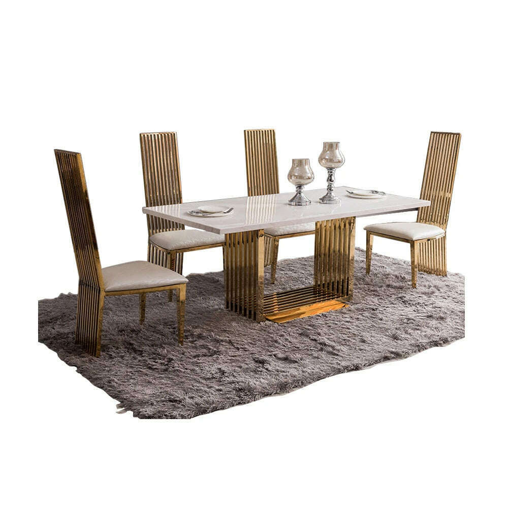 KIMLUD, dining table set comedor sillas de comedor стол обеденный mesa comedor muebles de madera mesa gold stainless steel + 4 chairs, Default Title, KIMLUD Women's Clothes