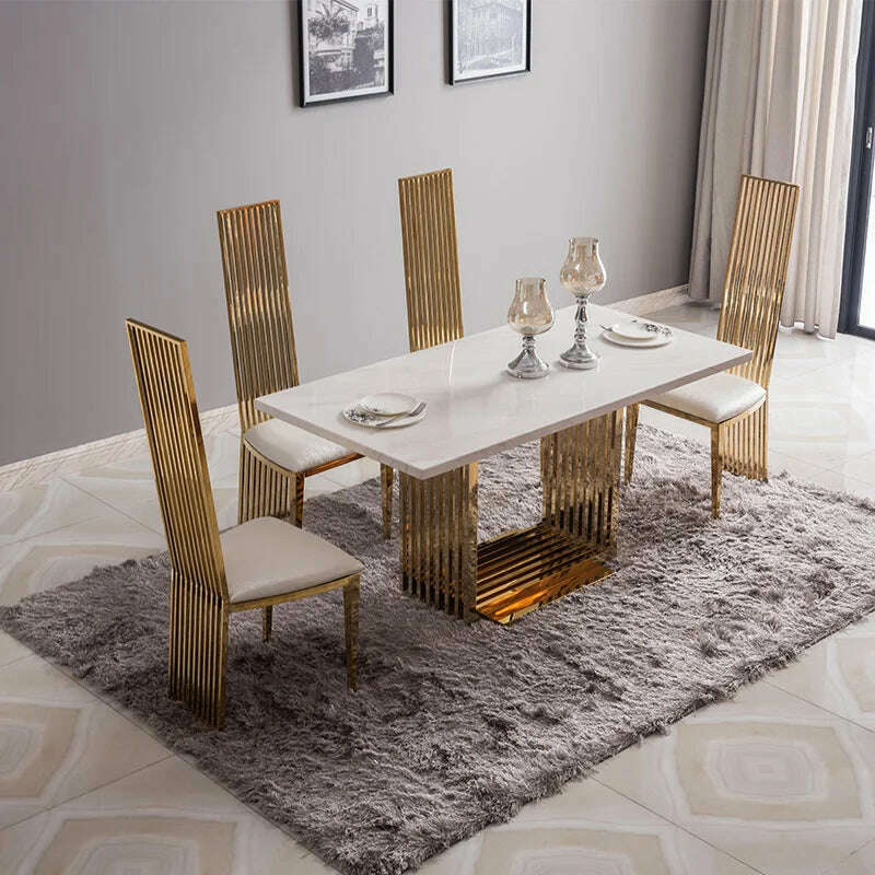 KIMLUD, dining table set comedor sillas de comedor стол обеденный mesa comedor muebles de madera mesa gold stainless steel + 4 chairs, KIMLUD Women's Clothes