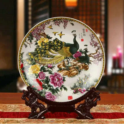 KIMLUD, Dinner Plates China Ceramic Dishes Kitchen Ware Luxury Wedding Gifts Presents European Horse/Peacock Decorative Crafts 10 Inches, B1 Only Plate / 10 Inches, KIMLUD Womens Clothes