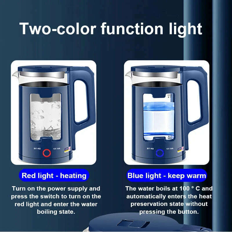 DMWD 2.2L Electric Kettle Quick Heating Hot Water Boiling Teapot Glass Blue Light Heater Pot Boiler Auto-Power Off Cooker 220V - KIMLUD