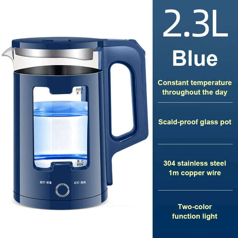 DMWD 2.2L Electric Kettle Quick Heating Hot Water Boiling Teapot Glass Blue Light Heater Pot Boiler Auto-Power Off Cooker 220V - KIMLUD