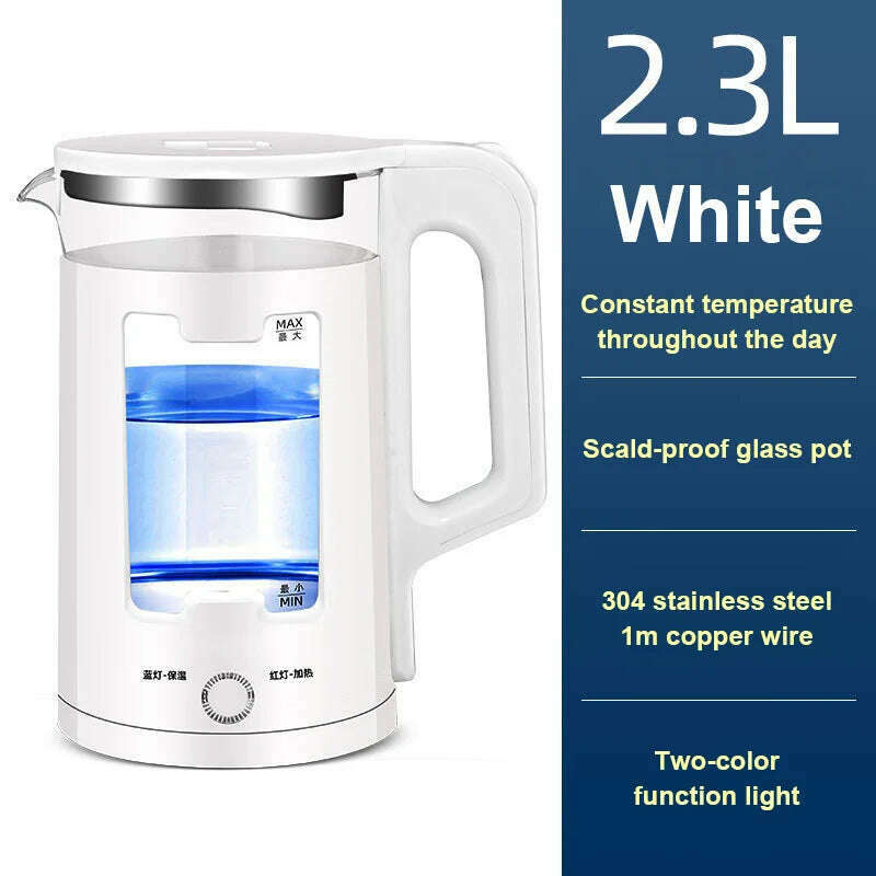 DMWD 2.2L Electric Kettle Quick Heating Hot Water Boiling Teapot Glass Blue Light Heater Pot Boiler Auto-Power Off Cooker 220V - KIMLUD