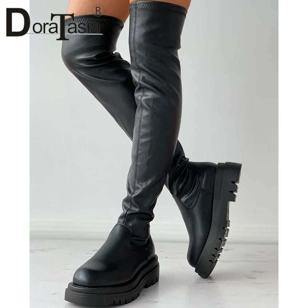 KIMLUD, DORATASIA Brand New Female Platform Thigh High Boots Fashion Slim Chunky Heels Over The Knee Boots Women Party Shoes Woman, KIMLUD Women's Clothes