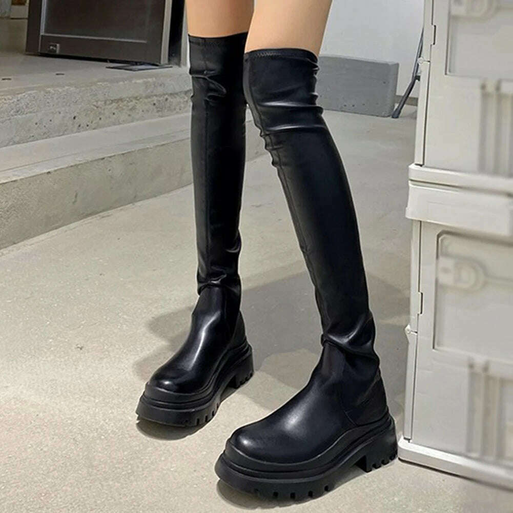 KIMLUD, DORATASIA Brand New Female Platform Thigh High Boots Fashion Slim Chunky Heels Over The Knee Boots Women Party Shoes Woman, black style 3 / 5, KIMLUD Womens Clothes