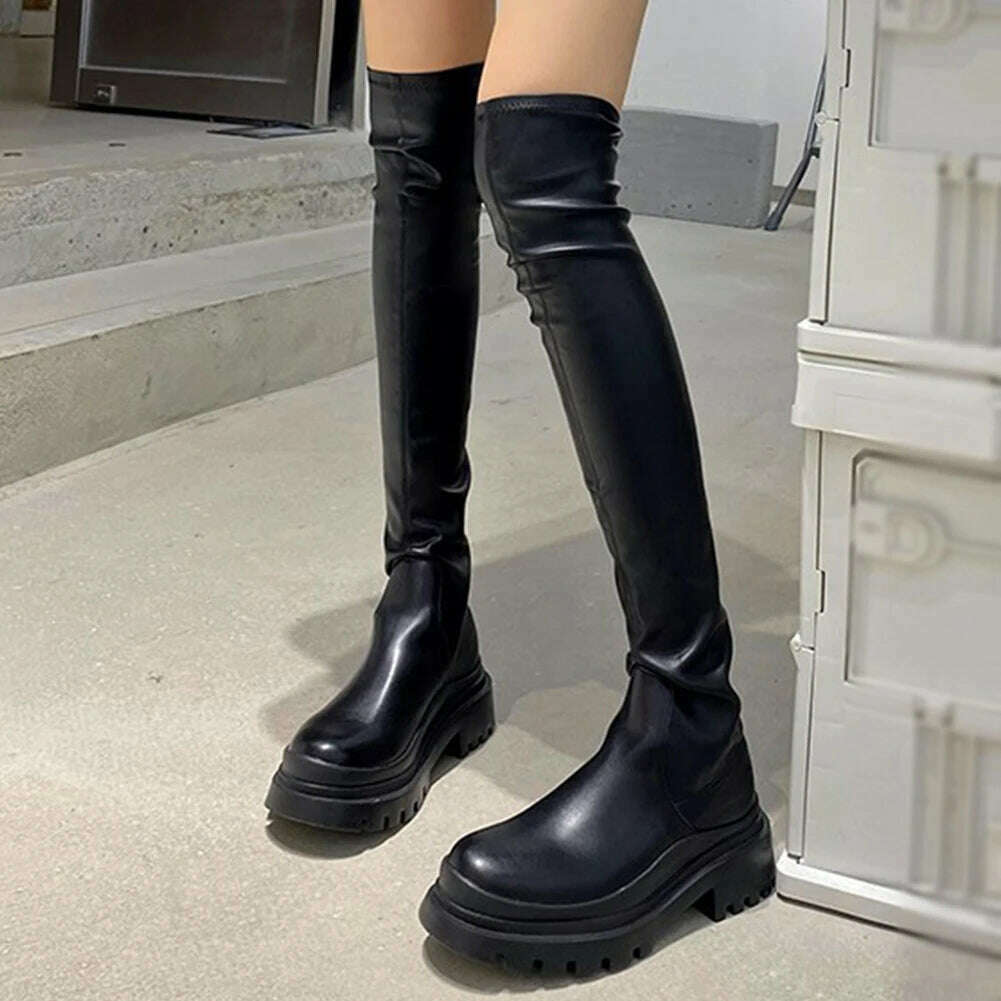 KIMLUD, DORATASIA Brand New Female Platform Thigh High Boots Fashion Slim Chunky Heels Over The Knee Boots Women Party Shoes Woman, black style 3 / 5, KIMLUD APPAREL - Womens Clothes