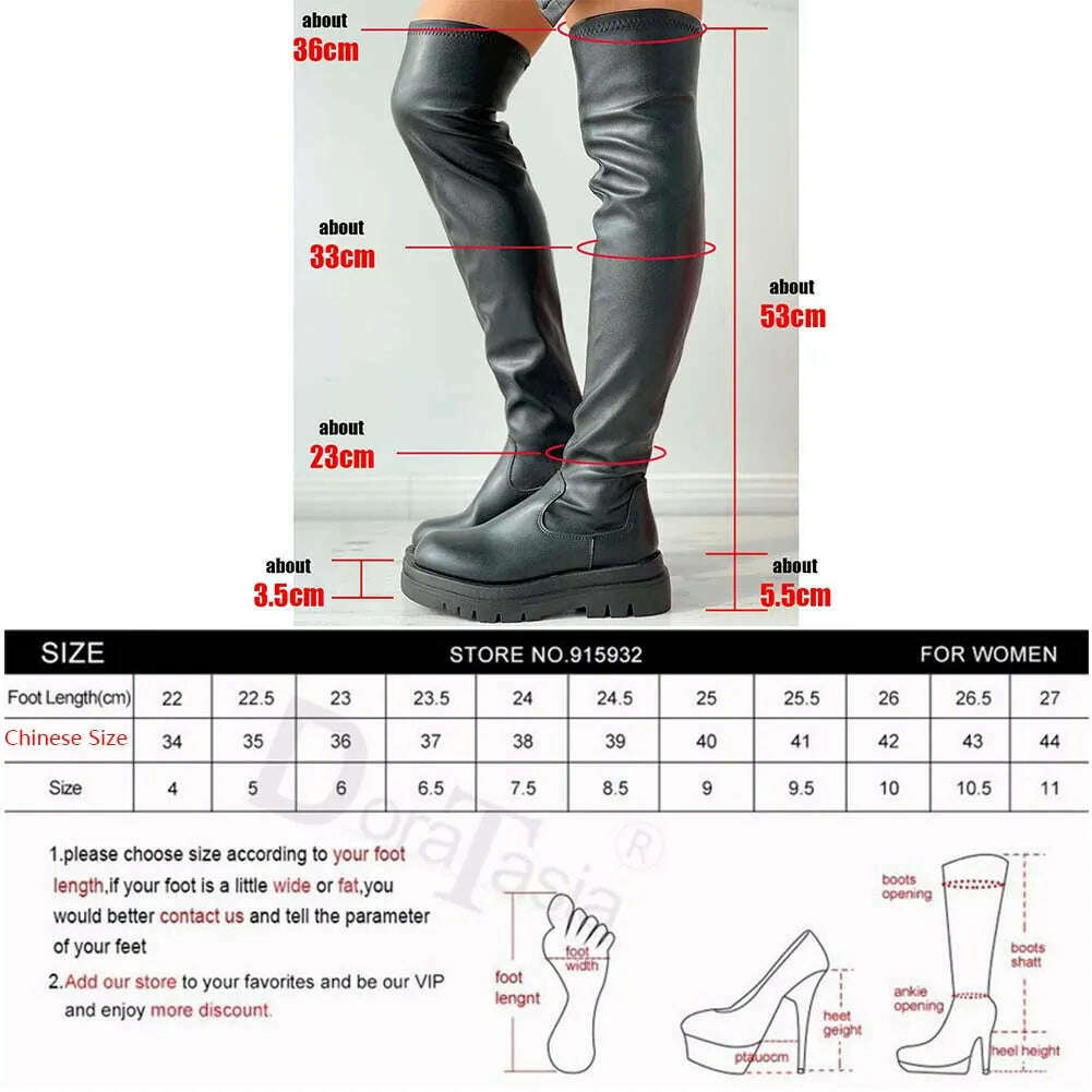 KIMLUD, DORATASIA Brand New Female Platform Thigh High Boots Fashion Slim Chunky Heels Over The Knee Boots Women Party Shoes Woman, KIMLUD Womens Clothes