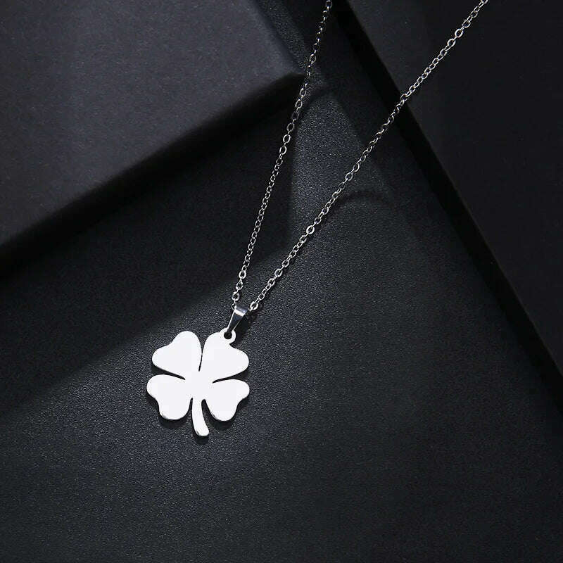 KIMLUD, DOTIFI Stainless Steel Necklace For Women Man Lover's Clover Gold Color Pendant Necklace Engagement Jewelry, KIMLUD Womens Clothes