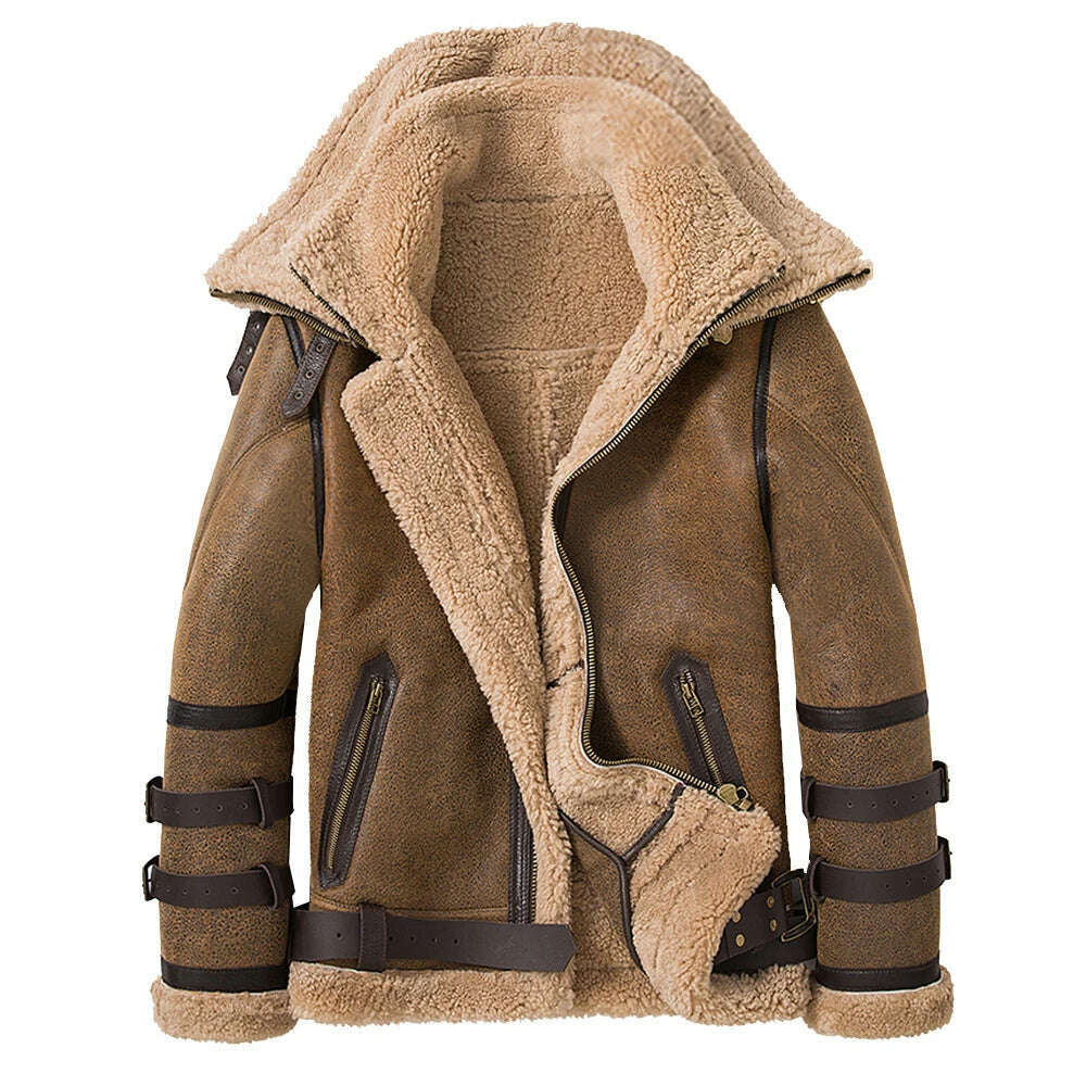 KIMLUD, Double Collars Thick Genuine Leather Sheepskin Fur Jacket Natural Shearling Fur Coat Winter Men Warm Fur Clothing, KIMLUD Women's Clothes