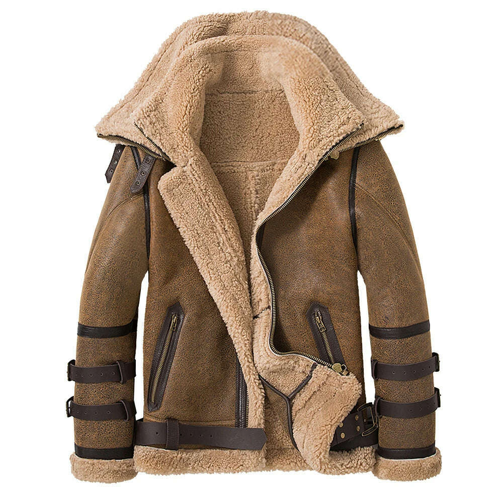 Double Collars Thick Genuine Leather Sheepskin Fur Jacket Natural Shearling Fur Coat Winter Men Warm Fur Clothing - KIMLUD