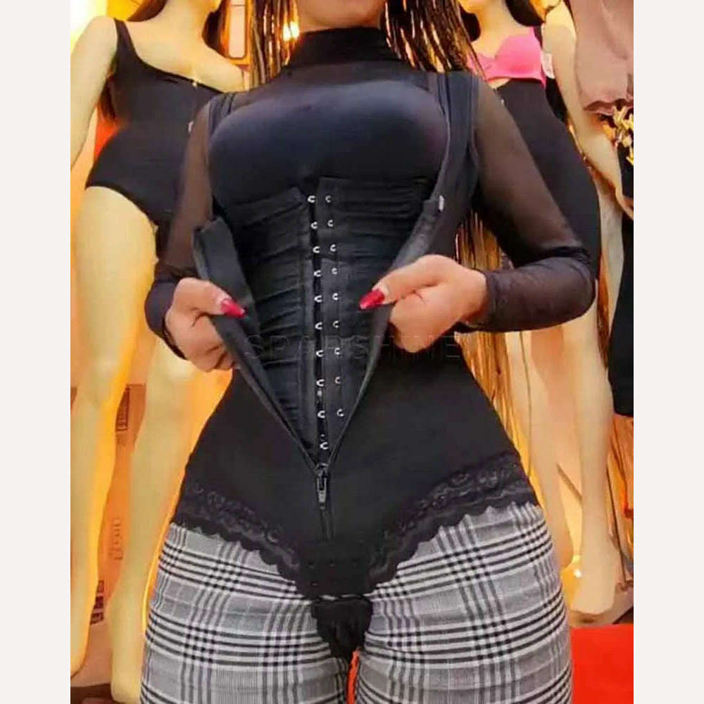 KIMLUD, Double Control Colombian Girdles For Women Remove The Belly Buckle Zipper Triangular Connector Body Faja Belts, black / XXXL, KIMLUD Womens Clothes