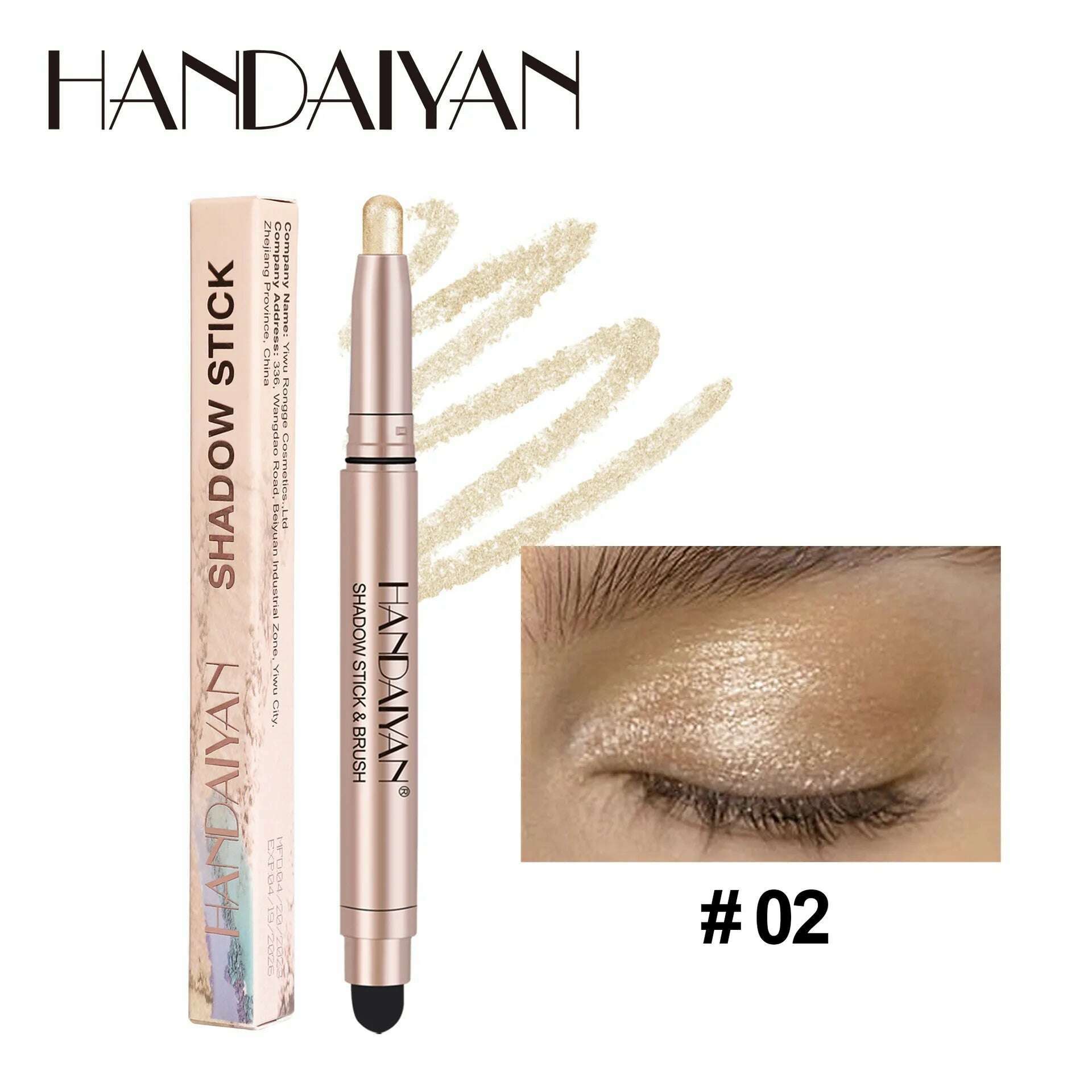 Double-head Eyeshadow Stick Diamond Shimmer Highlighter Pencil Pearl Pigment Long Lasting Cream Eye Shadow Matte Brush Pen - KIMLUD