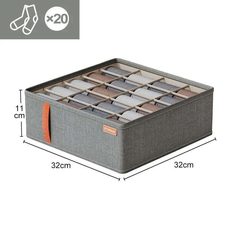 KIMLUD, Double Row Clothes Organizer Boxes Bedroom Cabinets Drawers Organizer For Underwear Socks Pants Storage Box Wardrobe Organizer, light grey-20 girds, KIMLUD APPAREL - Womens Clothes