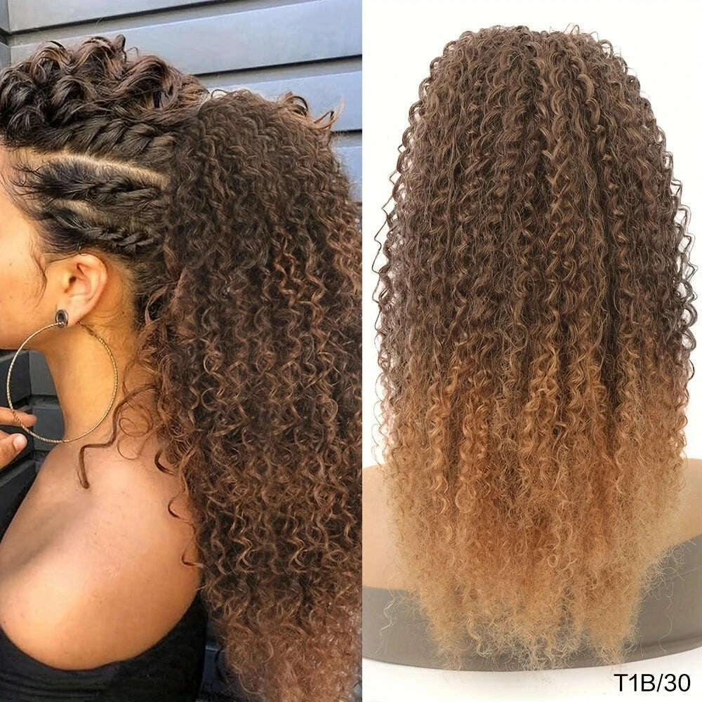 KIMLUD, Drawstring Curly Ponytail Extension for African Women Afro Kinky Curly Hair Pieces Synthetic Heat Resistant, SW309 3 / CHINA / 20inches, KIMLUD Womens Clothes