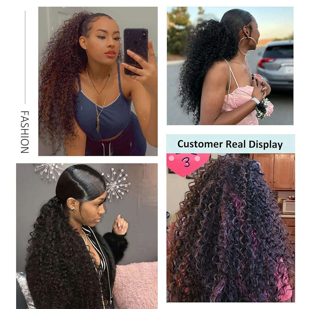 KIMLUD, Drawstring Curly Ponytail Extension for African Women Afro Kinky Curly Hair Pieces Synthetic Heat Resistant, KIMLUD Womens Clothes