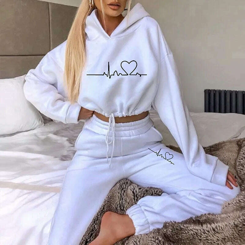 Drawstring Women Hoodies Outfits Fashion Loose Womens 2 Piece Suit Home Gym Tracksuit New Casual Solid Color Women Pants Set - KIMLUD