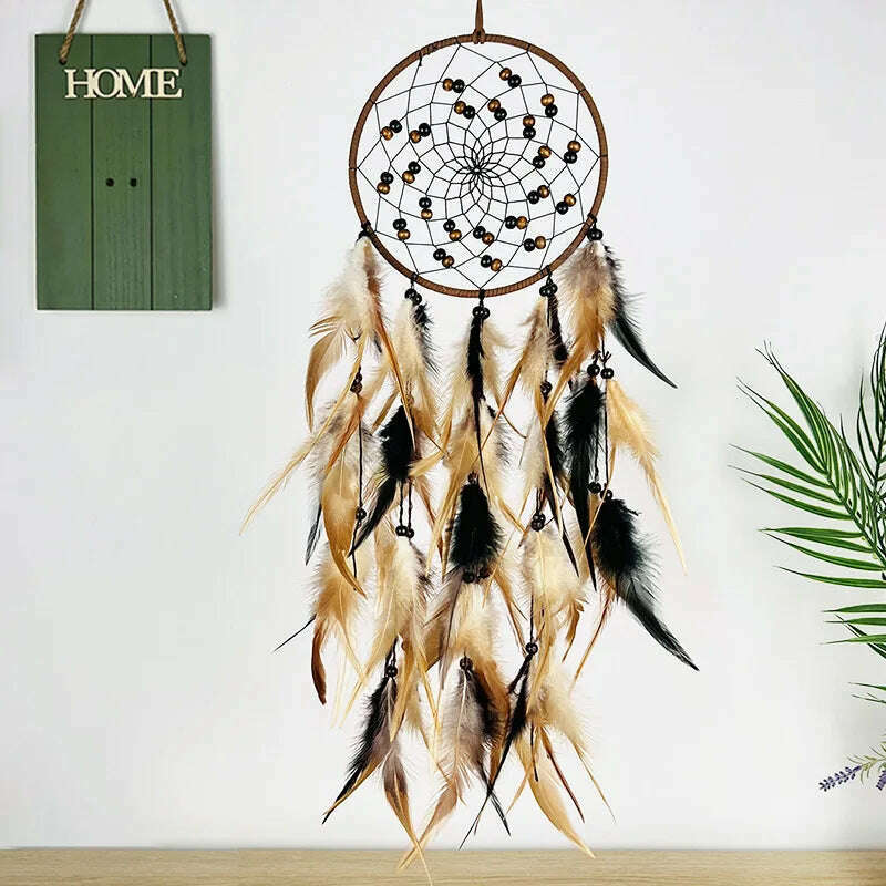 KIMLUD, Dream Catcher Feather Wind Chime Hand Woven Crafts Outdoor Garden Bedroom Hanging Ornaments Birthday Christmas Gifts Home Decor, KIMLUD Womens Clothes