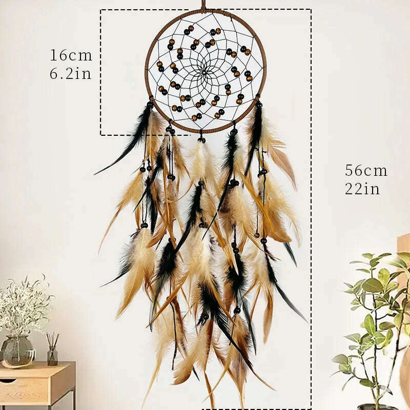 Dream Catcher Feather Wind Chime Hand Woven Crafts Outdoor Garden Bedroom Hanging Ornaments Birthday Christmas Gifts Home Decor - KIMLUD