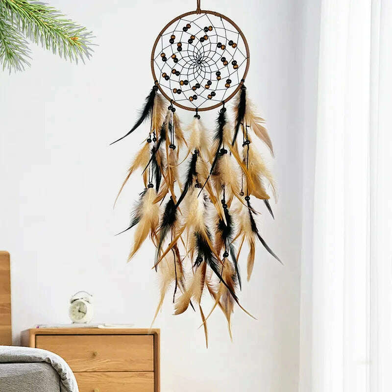 Dream Catcher Feather Wind Chime Hand Woven Crafts Outdoor Garden Bedroom Hanging Ornaments Birthday Christmas Gifts Home Decor - KIMLUD