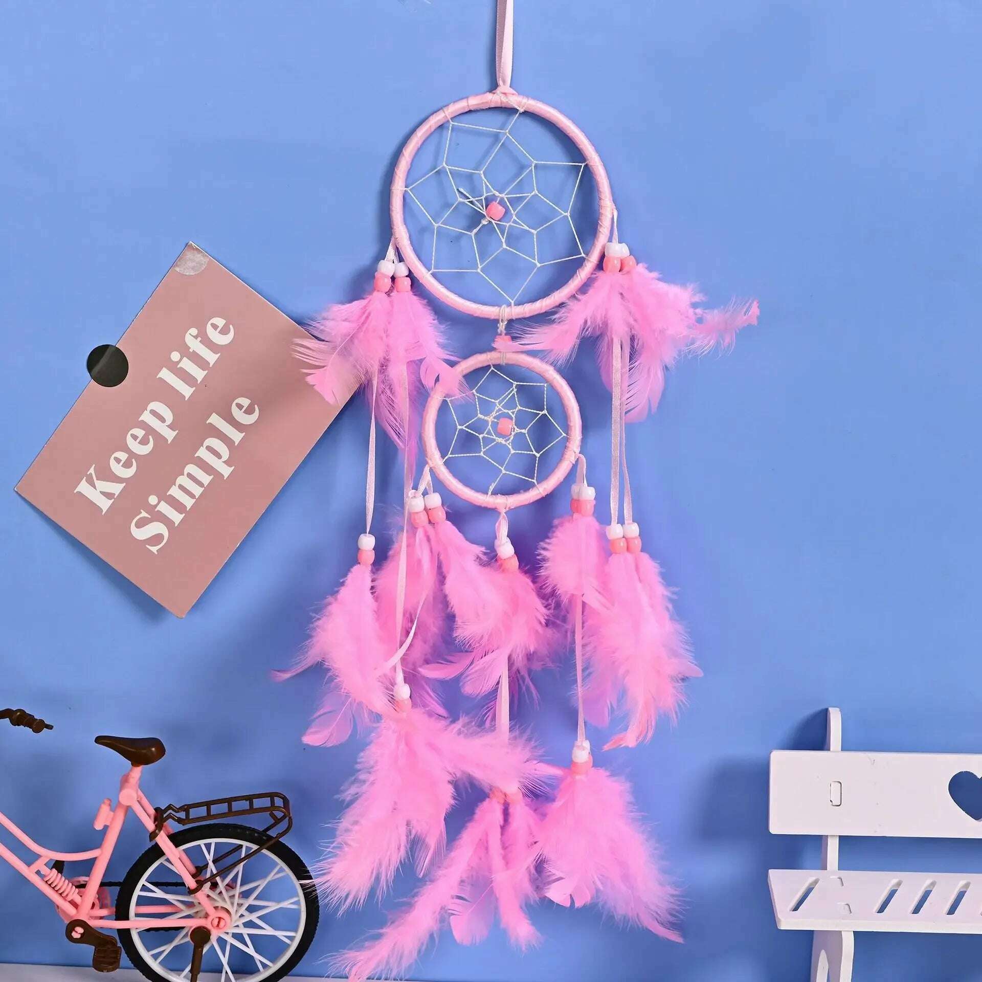 KIMLUD, Dream Catcher Room Decor Feather Weaving Catching Up The Dream Angle Dreamcatcher Wind Chimes Indian Style Religious Mascot, Pink / CHINA, KIMLUD APPAREL - Womens Clothes
