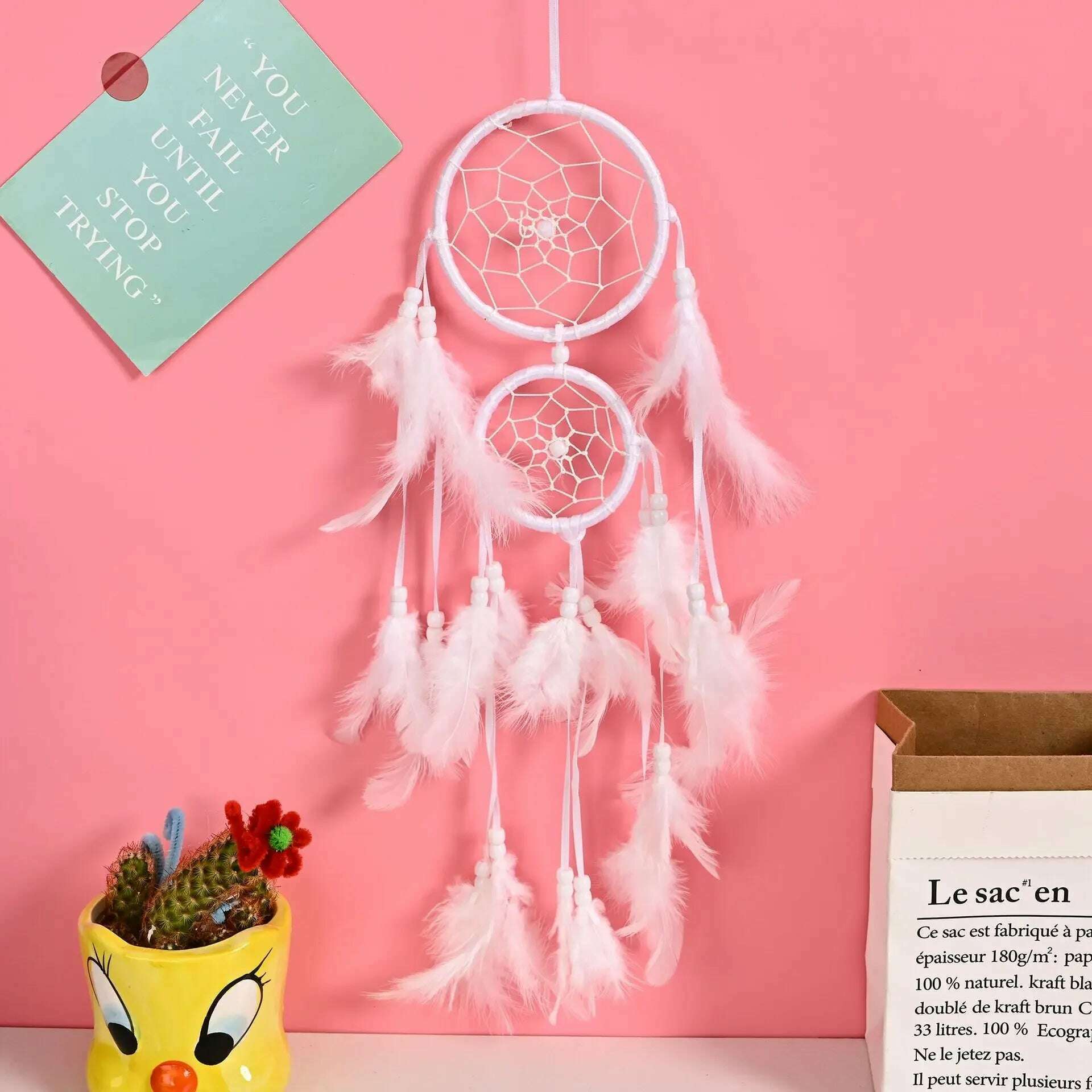 KIMLUD, Dream Catcher Room Decor Feather Weaving Catching Up The Dream Angle Dreamcatcher Wind Chimes Indian Style Religious Mascot, White / CHINA, KIMLUD APPAREL - Womens Clothes