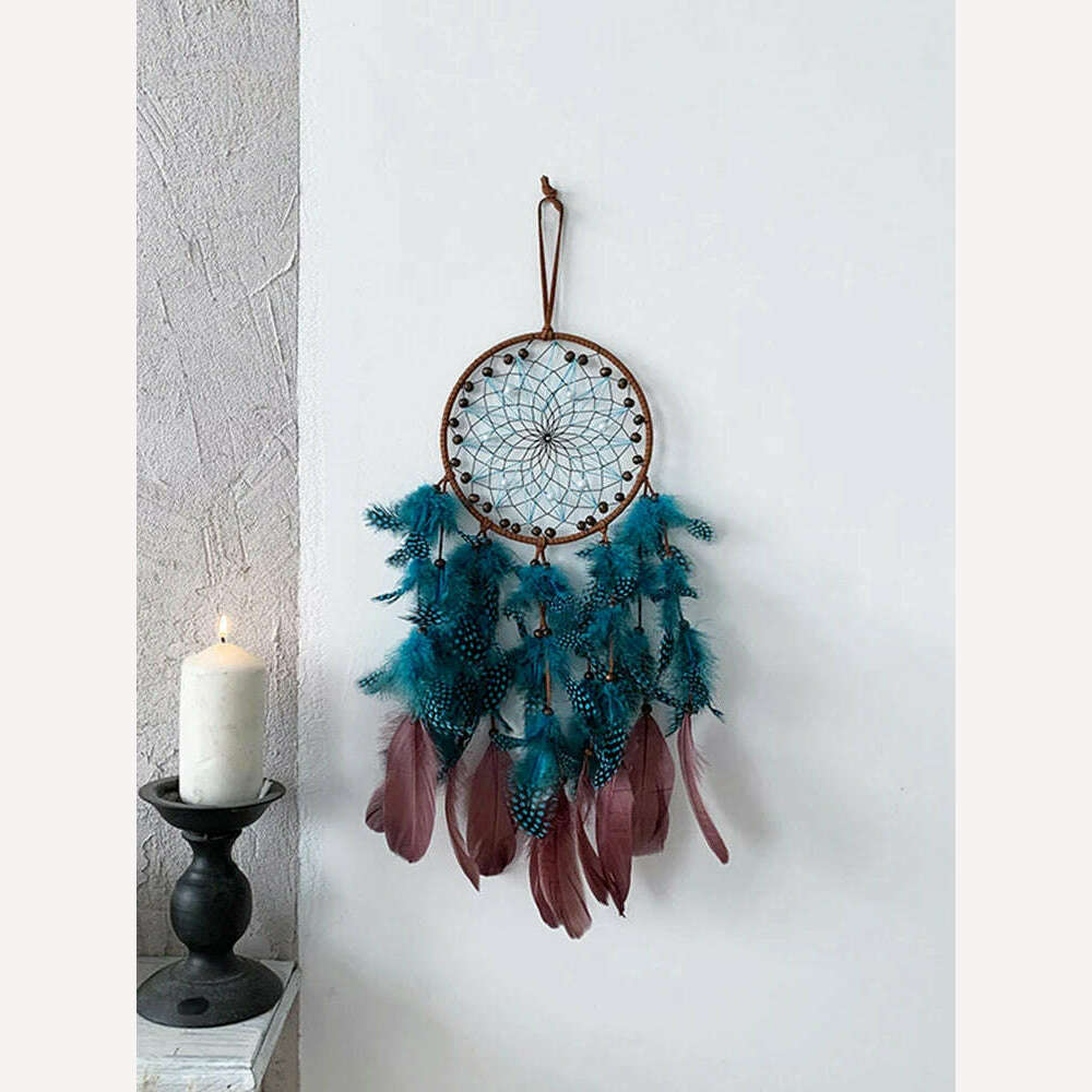 KIMLUD, Dream Catcher Vintage Wind Chime Handmade Feather Bedroom Curtain Car Hanging Ornaments Birthday Christmas Gift Home Decorations, KIMLUD Womens Clothes