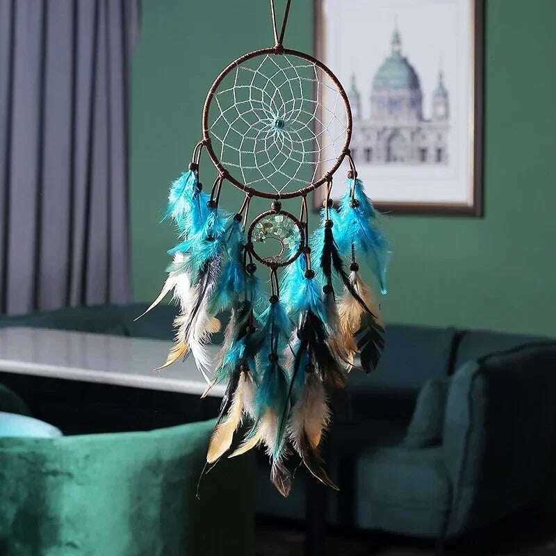 KIMLUD, Dream catchers 5 Ring Retro Manual Dream Catchers Home Decoration Natural Stone Tree of Life Dreamcatcher Wall Ornaments, KIMLUD Womens Clothes