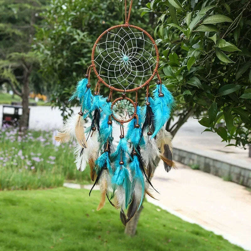 KIMLUD, Dream catchers 5 Ring Retro Manual Dream Catchers Home Decoration Natural Stone Tree of Life Dreamcatcher Wall Ornaments, KIMLUD Womens Clothes