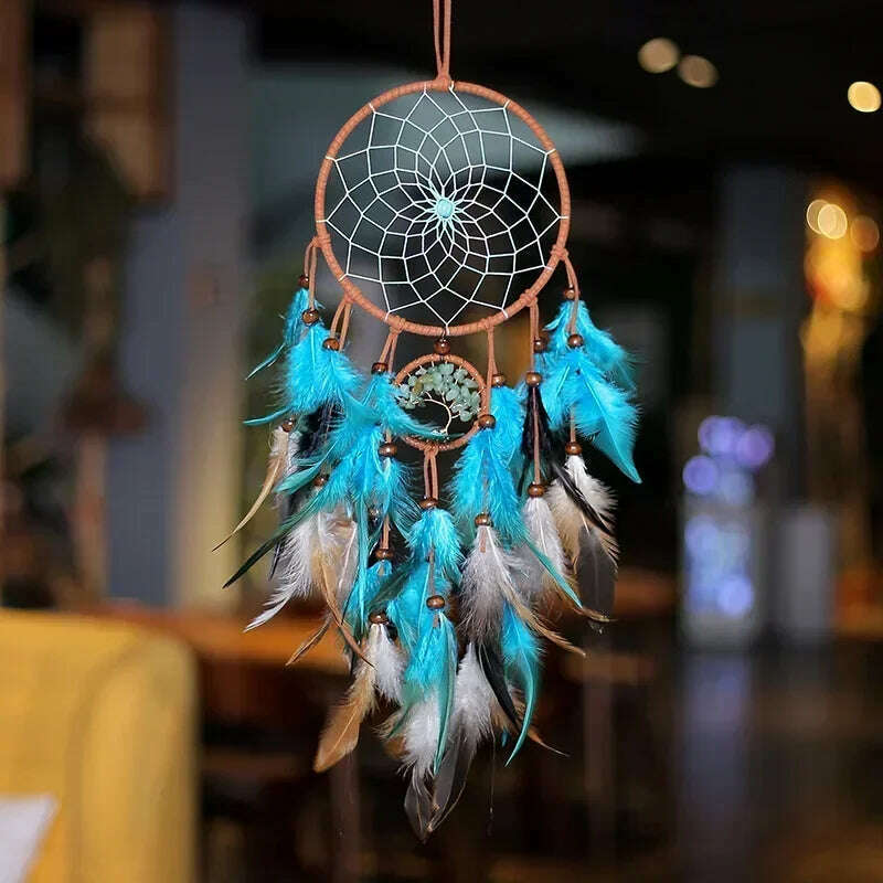 KIMLUD, Dream catchers 5 Ring Retro Manual Dream Catchers Home Decoration Natural Stone Tree of Life Dreamcatcher Wall Ornaments, 1PC, KIMLUD Womens Clothes