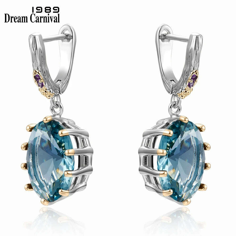 KIMLUD, DreamCarnival1989 Big Blue Drop Earrings for Women Delicate Cut Dazzling Zircon White Gold Plated Bridal Gothic Jewelry WE4034BL, White Gold / Light Blue, KIMLUD Women's Clothes