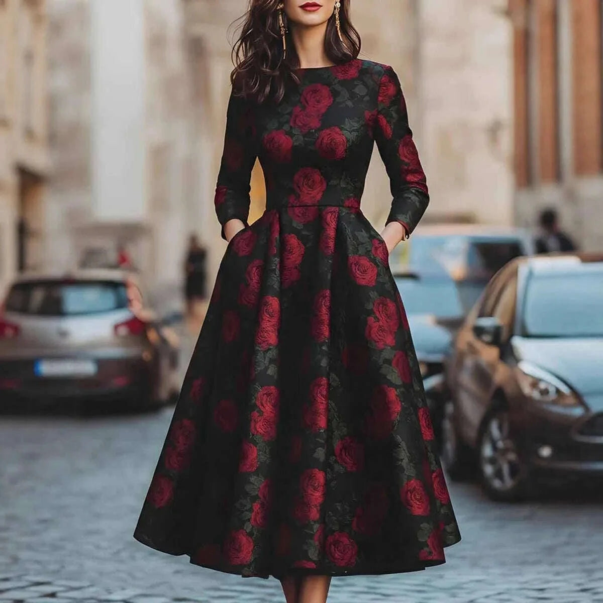 Dress Floral Print Polyester Regular Fit Multicolor | KIMLUD