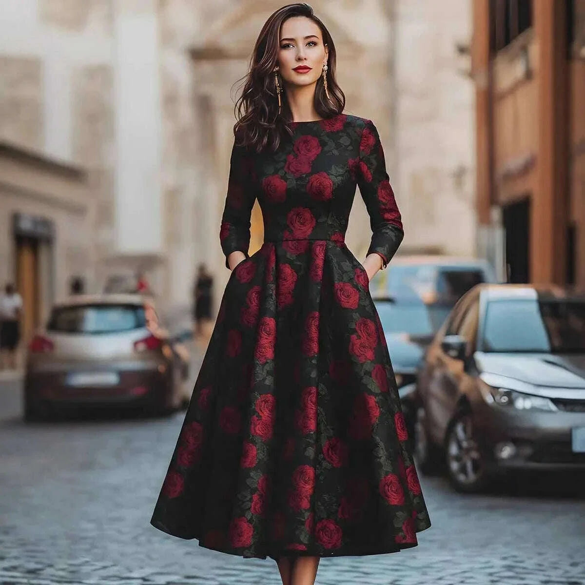 Dress Floral Print Polyester Regular Fit Multicolor | KIMLUD