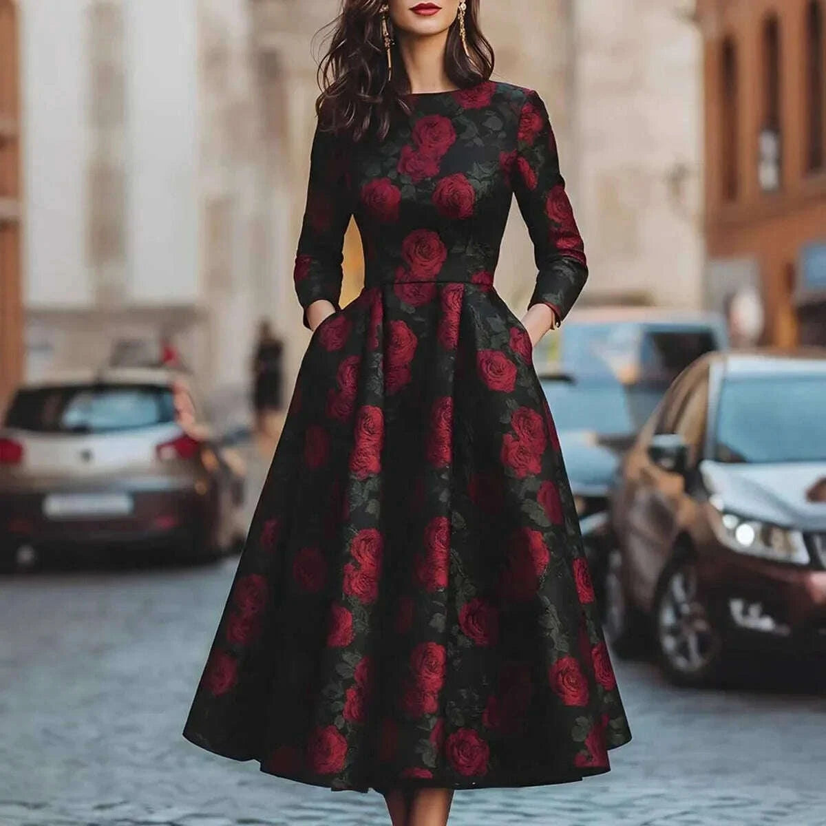 Dress Floral Print Polyester Regular Fit Multicolor | KIMLUD