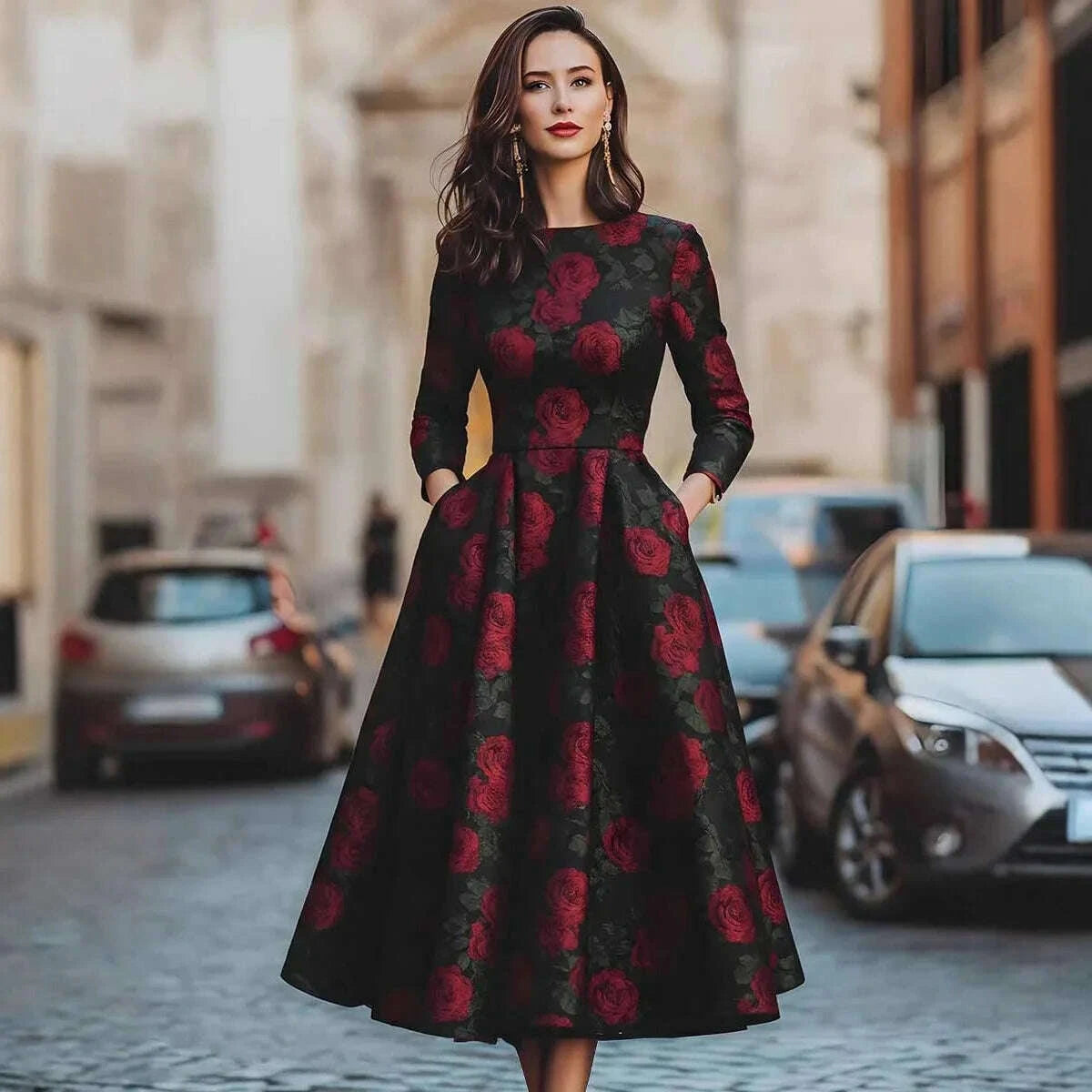 Dress Floral Print Polyester Regular Fit Multicolor | KIMLUD
