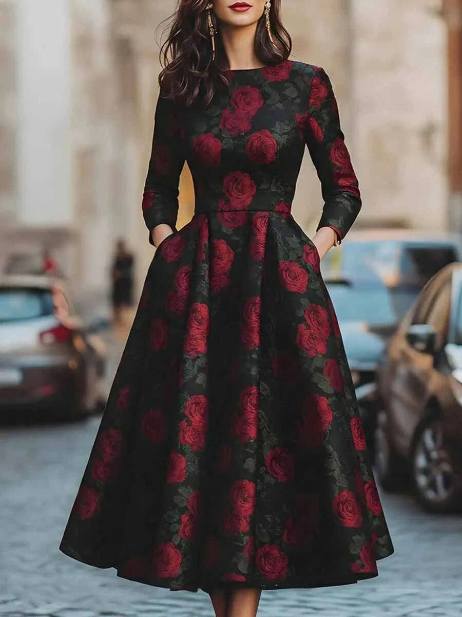 Dress Floral Print Polyester Regular Fit Multicolor | KIMLUD