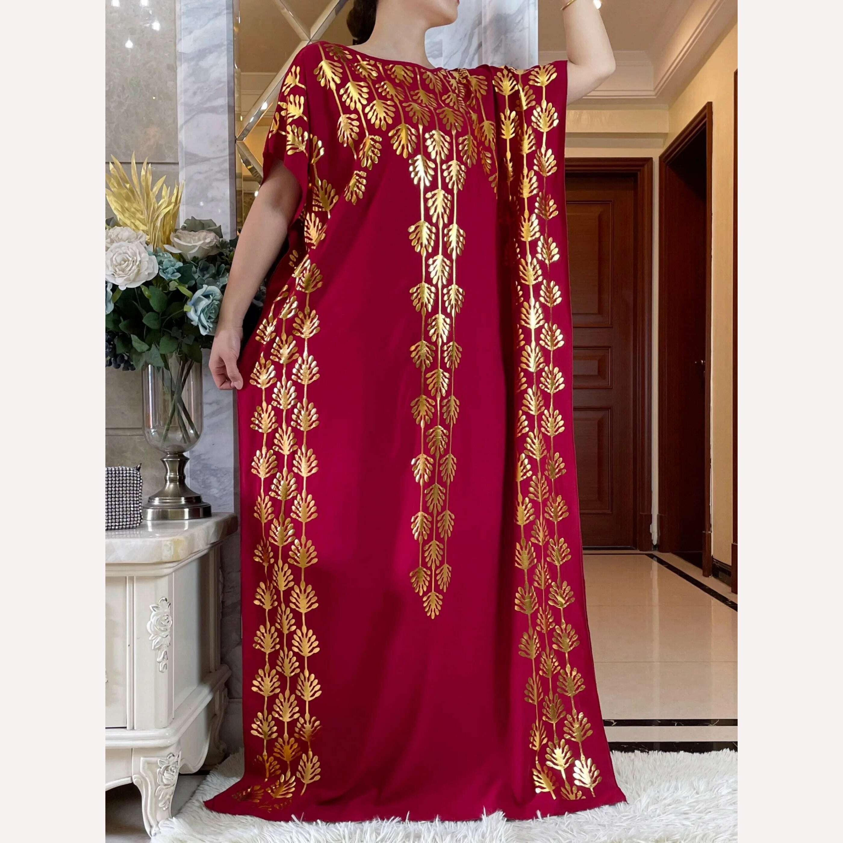 KIMLUD, Dubai New Abaya For Women  Summer Short Sleeve Cotton Dress Gold Stamping Loose Lady Maxi Islam African Dress With Big Scarf, KIMLUD Womens Clothes