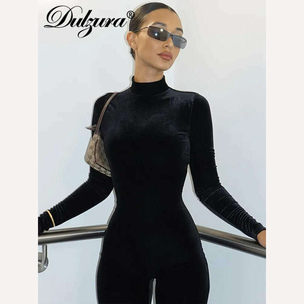 KIMLUD, Dulzura Autumn Velvet Sexy Y2K Clothes Long Sleeve O-Neck Bodycon Skinny Zipper Jumpsuit Women Sporty Streetwear Romper Outfits, KIMLUD Womens Clothes