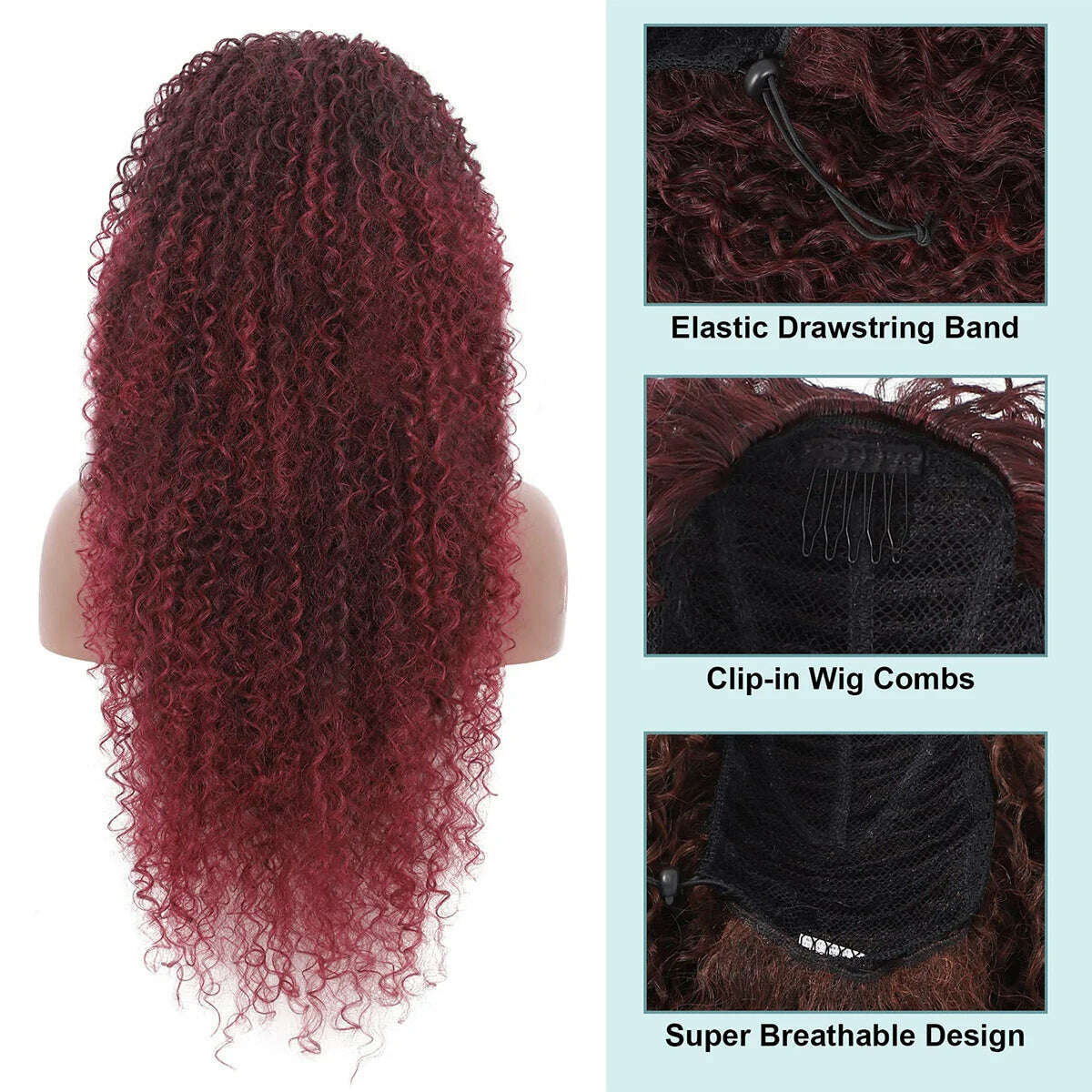 KIMLUD, DUTRIEUX Drawstring Ponytail Deep Curly  Synthetic Clip Ponytail Extension Protective Afro Kinky Curly Hair Pieces for Women, KIMLUD Womens Clothes
