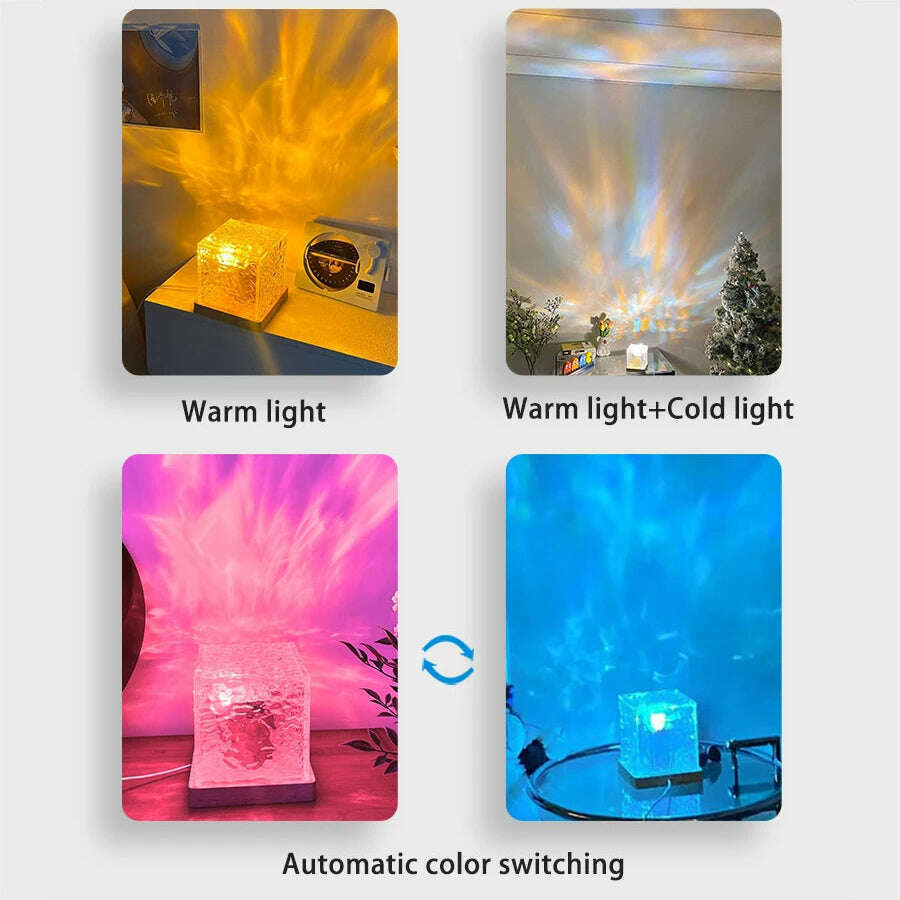 KIMLUD, Dynamic Rotating Water Ripple Projector Night Light 16 Colors Flame Crystal Lamp for Living Room Study Bedroom Dynamic Rotating, KIMLUD Womens Clothes