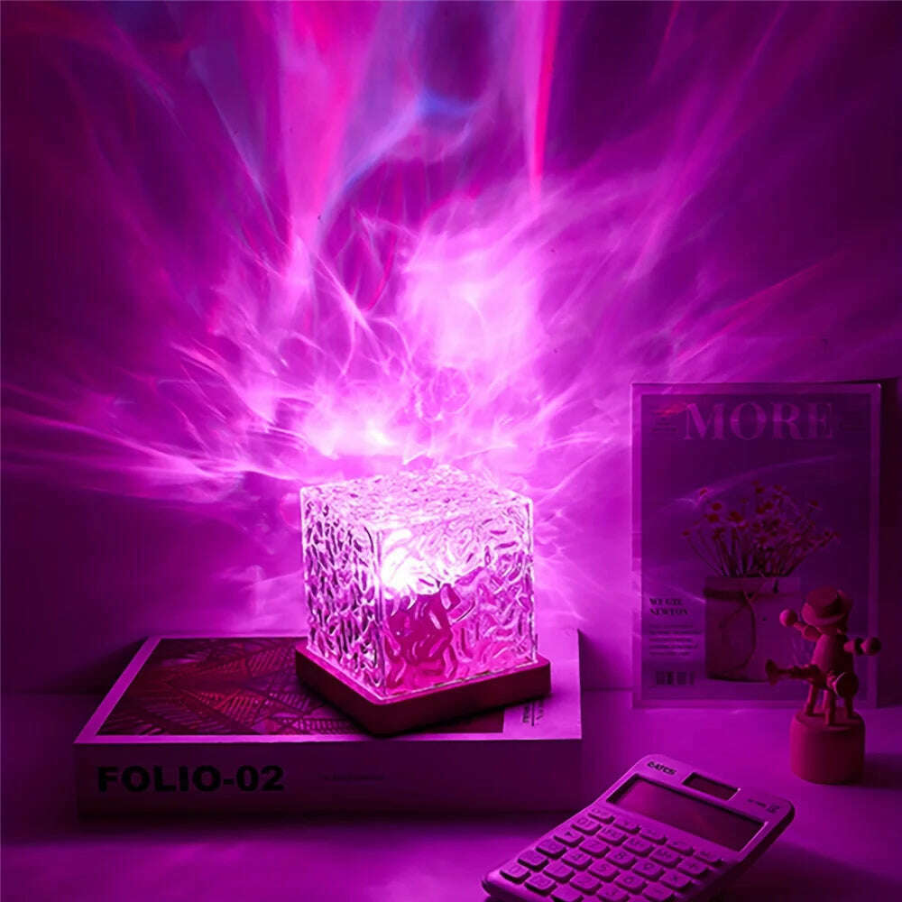 Dynamic Water Ripple Night Light 16 Color Projector Lamp Bedroom Ambient Light USB Remote Cool Wall LED Light Gaming Room Decor - KIMLUD