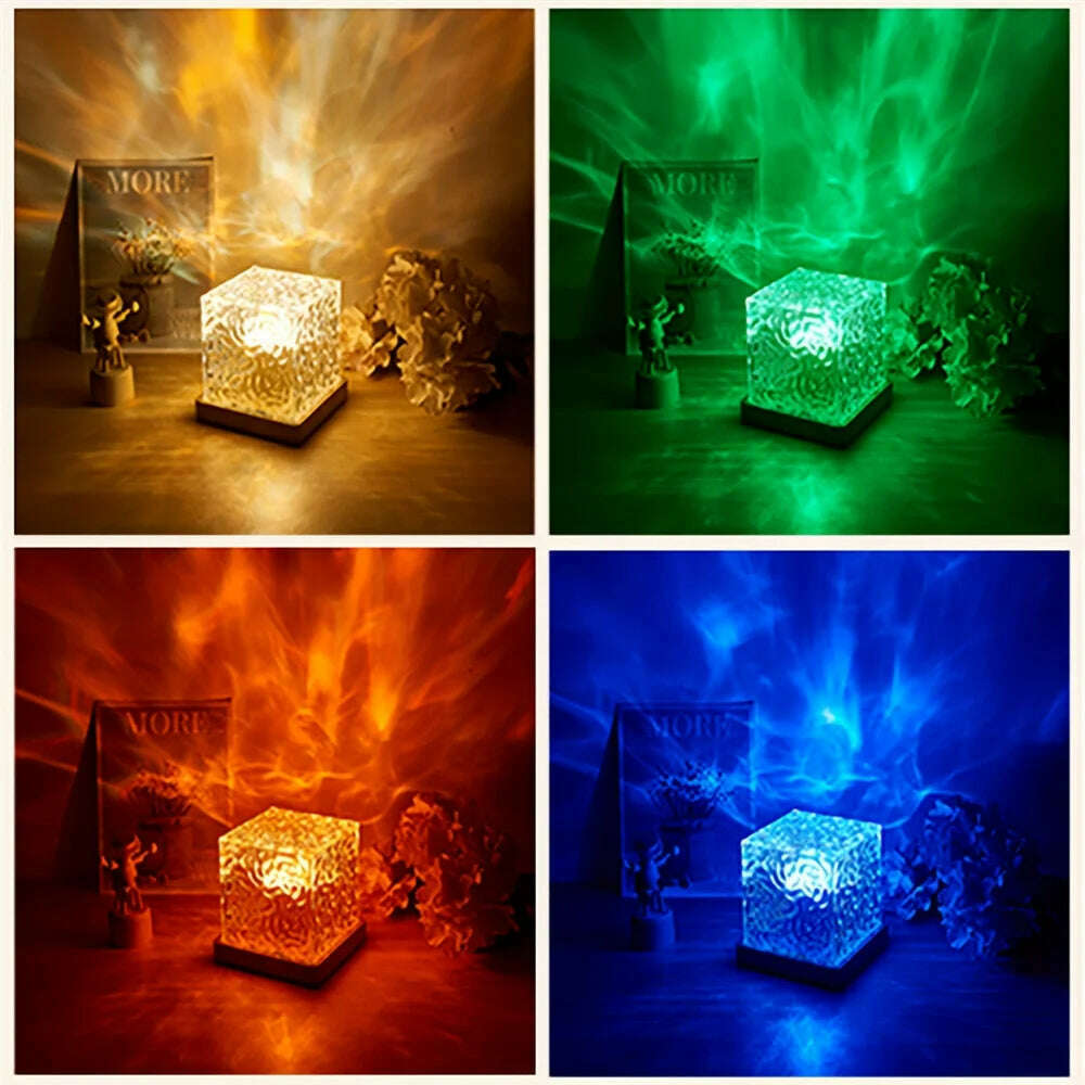Dynamic Water Ripple Night Light 16 Color Projector Lamp Bedroom Ambient Light USB Remote Cool Wall LED Light Gaming Room Decor - KIMLUD